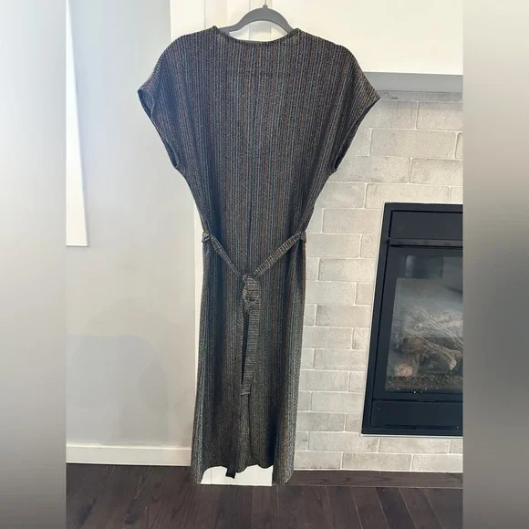 Zara metallic Blue Sheath Maxi Dress with V-Neck| size small - Picture 3 of 6